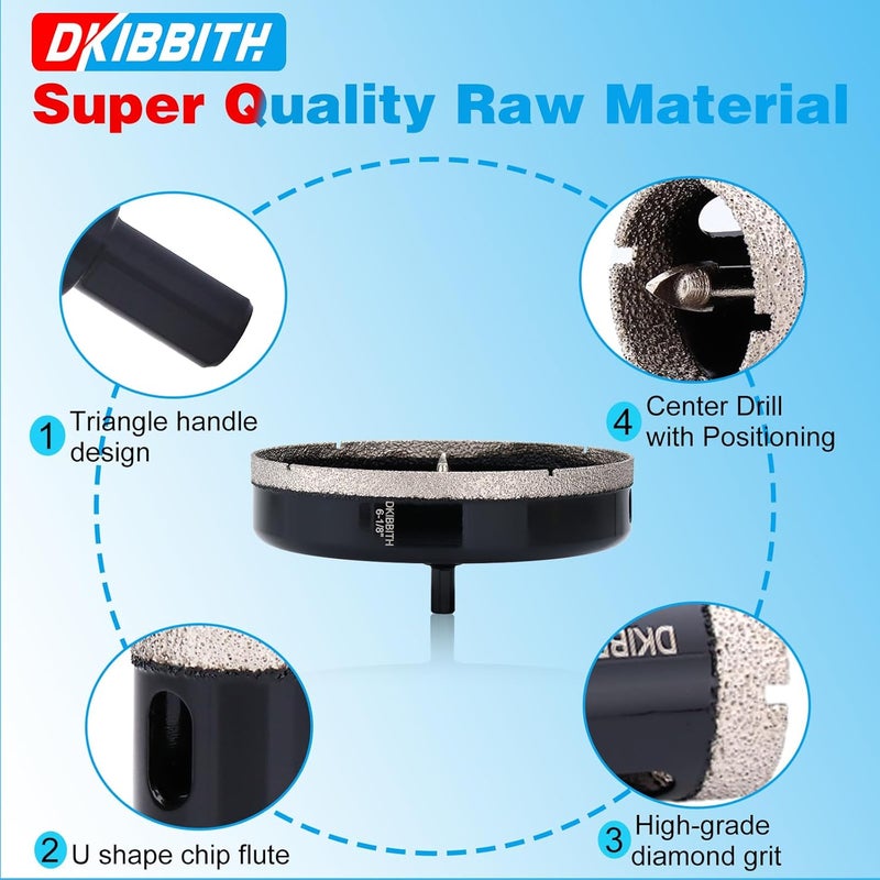 DKIBBITH 6-1/8" Diamond Hole-Saw Bits with Pilot Drill Bit - 6-1/8" Diamond Tipped Tile Hole Saws with Guiding Bit for Porcelain Tile Ceramic Pottery Granite Stone Glass Bottles 156mm. - Image 4